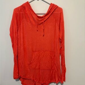 Red Hooded Long Sleeve Top